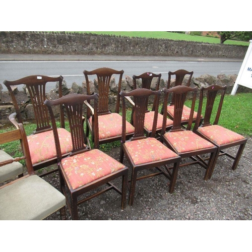 3 - A set of eight (6+2) mahogany dining chairs, with pierced splats together with 4 regency style chair... 