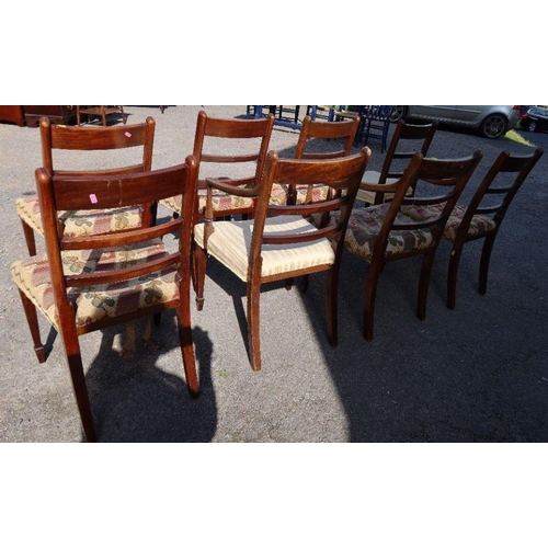 32 - A set of eight 19th century style dining chairs, (6 + 2), six with tapestry seats and two upholstere... 