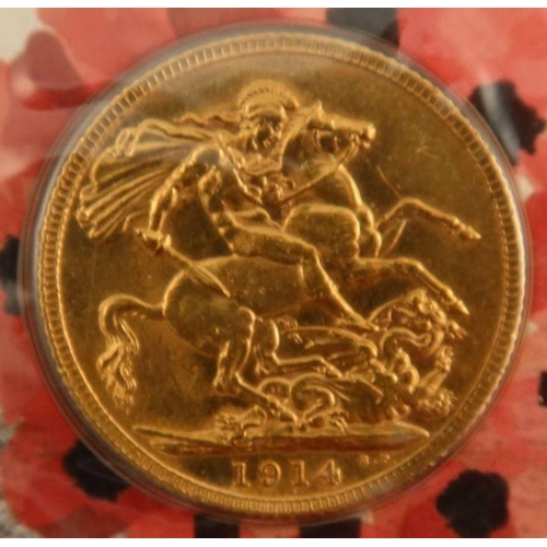 406 - Two gold sovereigns, 1914 and 1918, commemorating The Great War