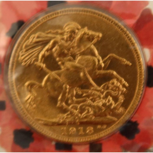 406 - Two gold sovereigns, 1914 and 1918, commemorating The Great War