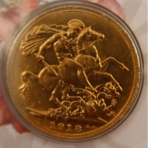 407 - Two gold sovereigns, 1914 and 1918, commemorating The Great War 100 years