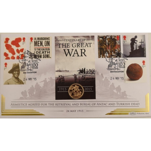 408 - A 2015 gold sovereign, commemorating the centenary of The Great War, Armistice Agreed for the Retrie... 