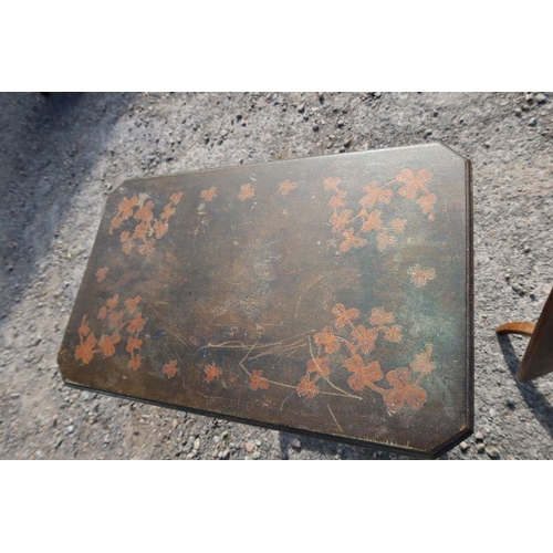 47 - A mahogany tilt top table, together with a folding table with poker work style decoration