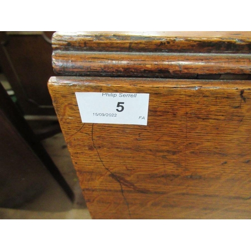 5 - A 19th oak gate leg table, width 43ins, length 60ins