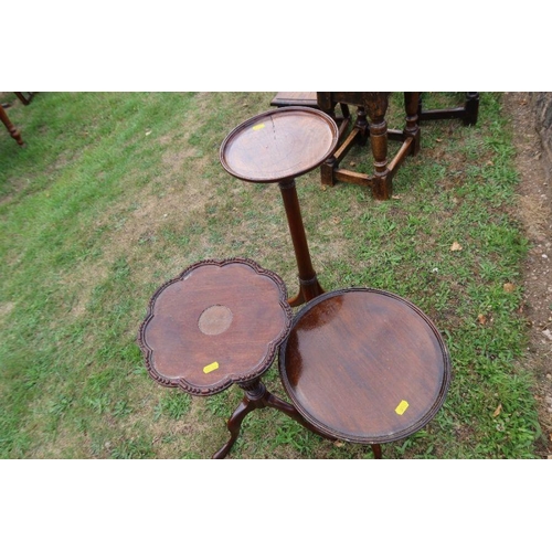 51 - 19th century oak jardinière stand, together with two wine tables