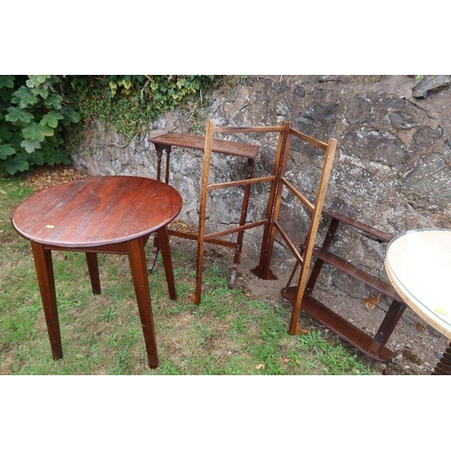 57 - A collection of furniture to include 19th century style mahogany wall shelves, towel rail, kitchen t... 