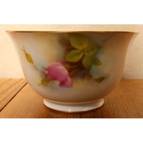 571 - A Royal Worcester bowl, decorated with roses by M Lander, restored, diameter 6.25ins, height 3.75ins