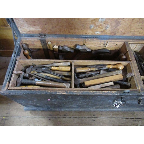 68 - A large tool chest and contents, including assorted planes, woodworking tools etc.