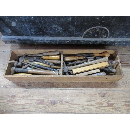 68 - A large tool chest and contents, including assorted planes, woodworking tools etc.