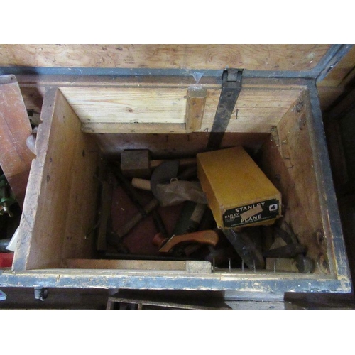 68 - A large tool chest and contents, including assorted planes, woodworking tools etc.