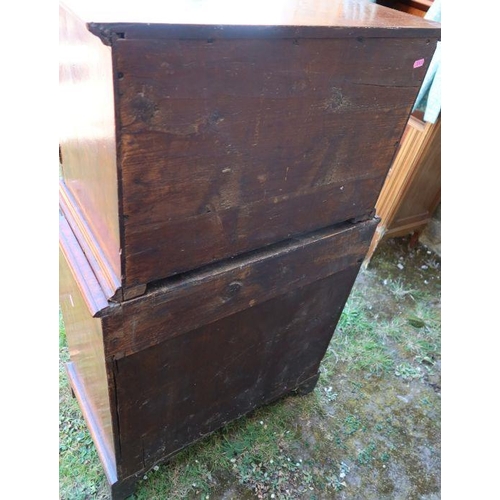 80 - An antique mahogany and cross banded chest on chest, the upper section fitted with a pair of cupboar... 