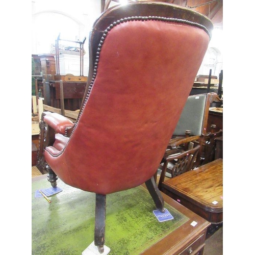 81 - A late Victorian/Edwardian showwood and leather open armchair.