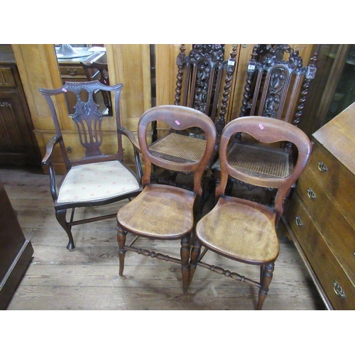 84 - A pair of Jacobean style chairs, a pair of Victorian chairs and another