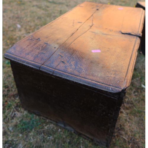 90 - An antique oak bible box, with carved front, 25.5ins x 13ins x height 10.5ins, together with another... 