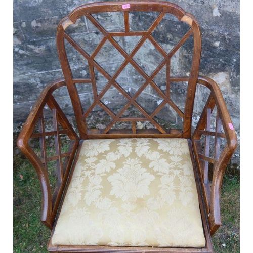 94 - An antique Chippendale design Chinese lattice dining armchair, with drop in seat