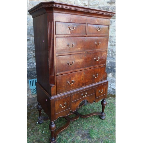 98 - An antique mahogany chest on stand, fitted with two short over three long graduated drawers to the u... 