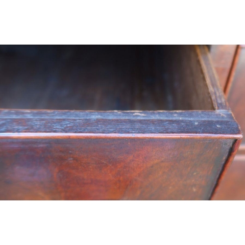 98 - An antique mahogany chest on stand, fitted with two short over three long graduated drawers to the u... 