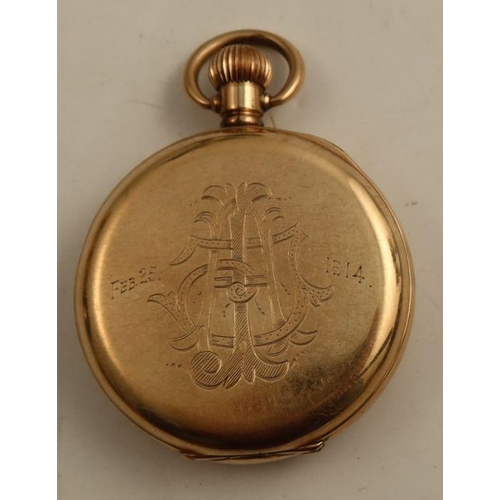 167 - A Waltham gold plated open face pocket watch, with subsidiary dial, the cased engraved with initials... 