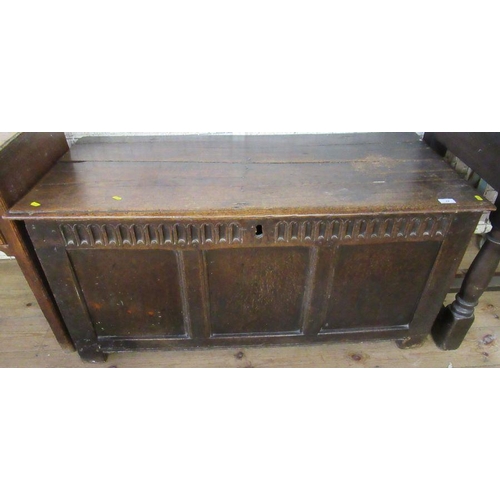 18 - An Antique oak coffer, width 48ins, height 23ins, depth 23ins