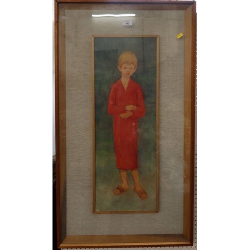 182 - Tullia Matania, oil, Boy in red smock, 28ins x 10ins