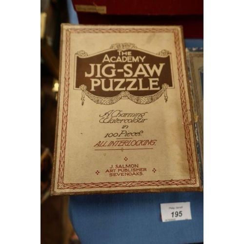 195 - A collection of jigsaw puzzles, two unbreakable jigsaw puzzles, four The Academy jigsaw puzzles and ... 