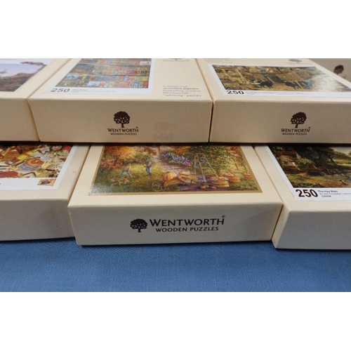 198 - 22 Wentworth Wooden Puzzles, boxes, twenty one 250 piece jig saws , and one 230 piece jig saws