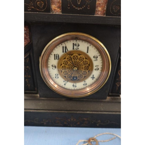 230 - A Victorian black slate and marble mantel clock