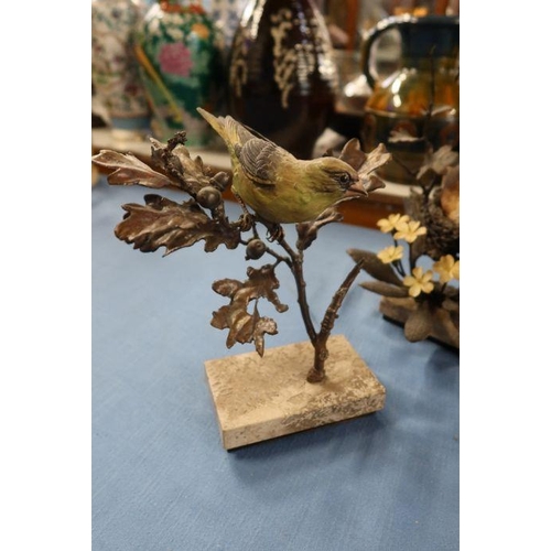 273 - Two Albany Fine China bronze and porcelain models, Greenfinch and Linnets, together with two other b... 