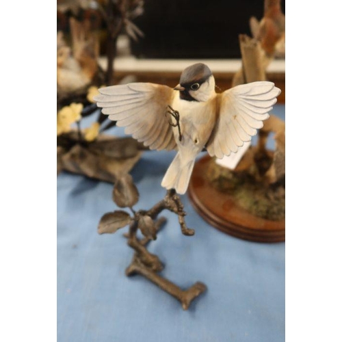 273 - Two Albany Fine China bronze and porcelain models, Greenfinch and Linnets, together with two other b... 