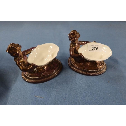 276 - A pair of Royal Worcester table salts, together with a cloisonne dish and other pottery items