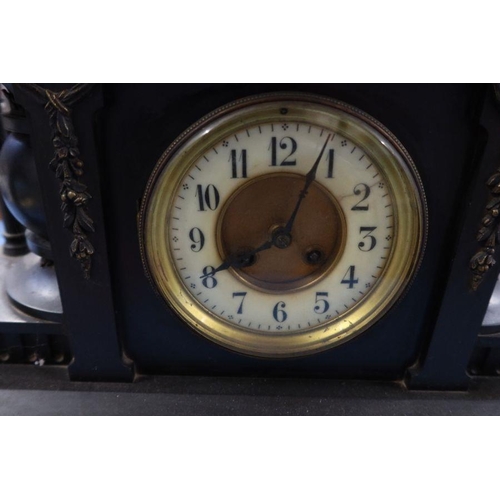 293 - A Victorian black slate mantel clock, of architectural form