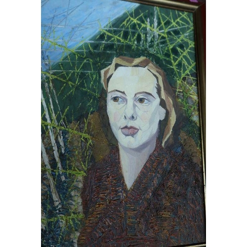 320 - A 20th century oil on board, portrait of a woman, 23ins x 20ins