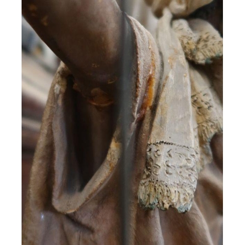 330 - Johann Maresch, a terracotta figure of an Eastern man holding a metal spear by a ruin column, impres... 