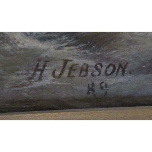 339 - J Jebson, oil on canvas, seascape with crashing waves, 11.5ins x 23.5ins, together with another oil ... 