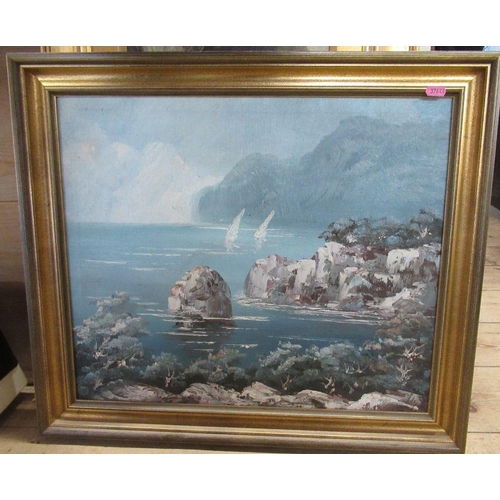 339 - J Jebson, oil on canvas, seascape with crashing waves, 11.5ins x 23.5ins, together with another oil ... 