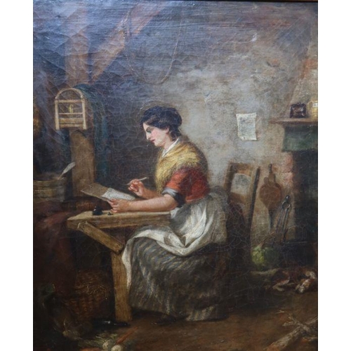 351 - Carlton A Smith attributed, oil on canvas, The Emigrants Letter, 24ins x 20ins