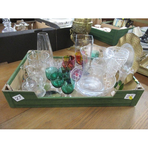 397 - Two boxes of assorted glassware, including 19th century style glasses, coloured glass, Dartington pa... 