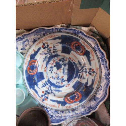 415 - A box of sundry china, to include 18th century style plates