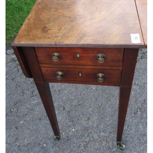 74 - A 19th mahogany work table, 20ins x 15ins, height 28ins