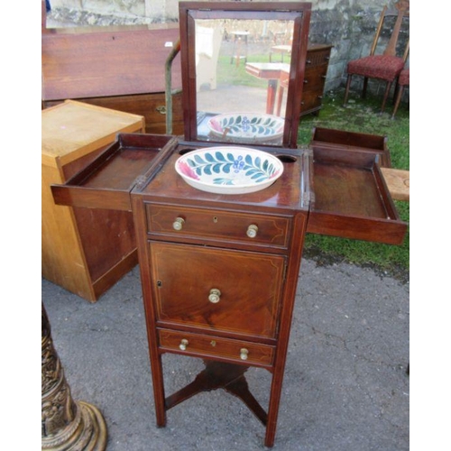 75 - An Edwardian mahogany and satinwood shaving stand, 14.5ins x 14.5ins, height 36ins