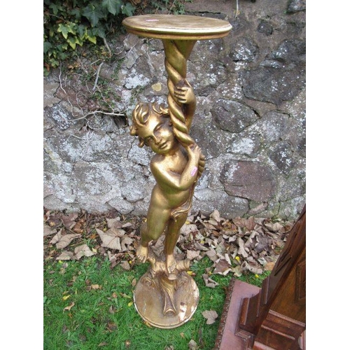 111 - A jardinere stand, together with a gilt example  decorated with a cherub