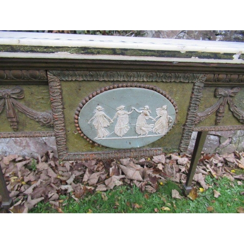 113 - A Regency design  marble topped hall table, the marble having a  Greek key border, over gilt base wi... 