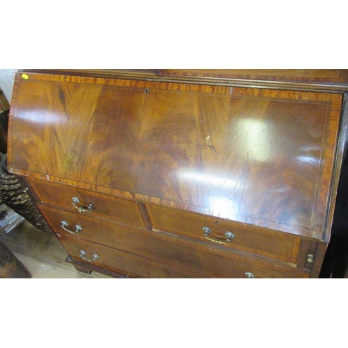 128 - A 19th century mahogany bureau bookcase, possibly an associated top, with astragal glazed door open ... 