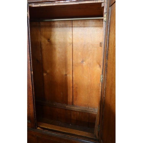 130 - A 19th century oak linen press, missing drawers, width 50ins, depth 20ins, height 73ins