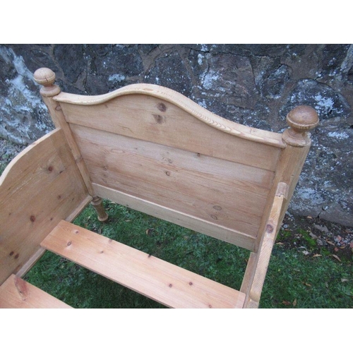 142 - A pine single sleigh bed, width 37.5ins, length 74ins