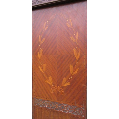 146 - An Edwardian mirror door wardrobe, with inlay and line decoration, width 50ins, together with matchi... 