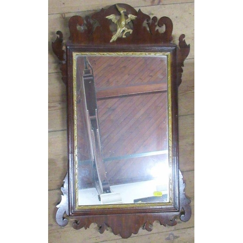 158 - An Antique mahogany fret cut wall mirror, with gilt Ho-Ho bird decoration, overall dimensions 26ins ... 