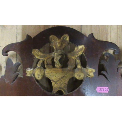 159 - An Antique rectangular wall mirror, with fret cut decoration to the top and gilt basket of flowers, ... 