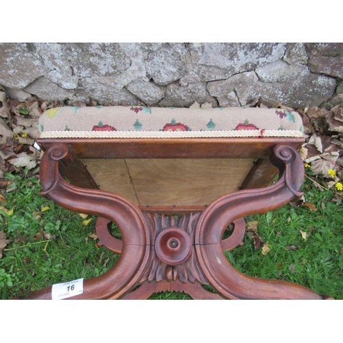 16 - A 19th century style walnut cross framed stool, 16ins x 19ins, height 17ins