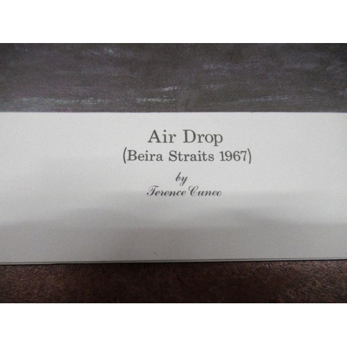 162 - Terence Cuneo, Air Drop (Beira Straits 1967), signed print, height 20 3/4 ins, width 25 3/4 ins